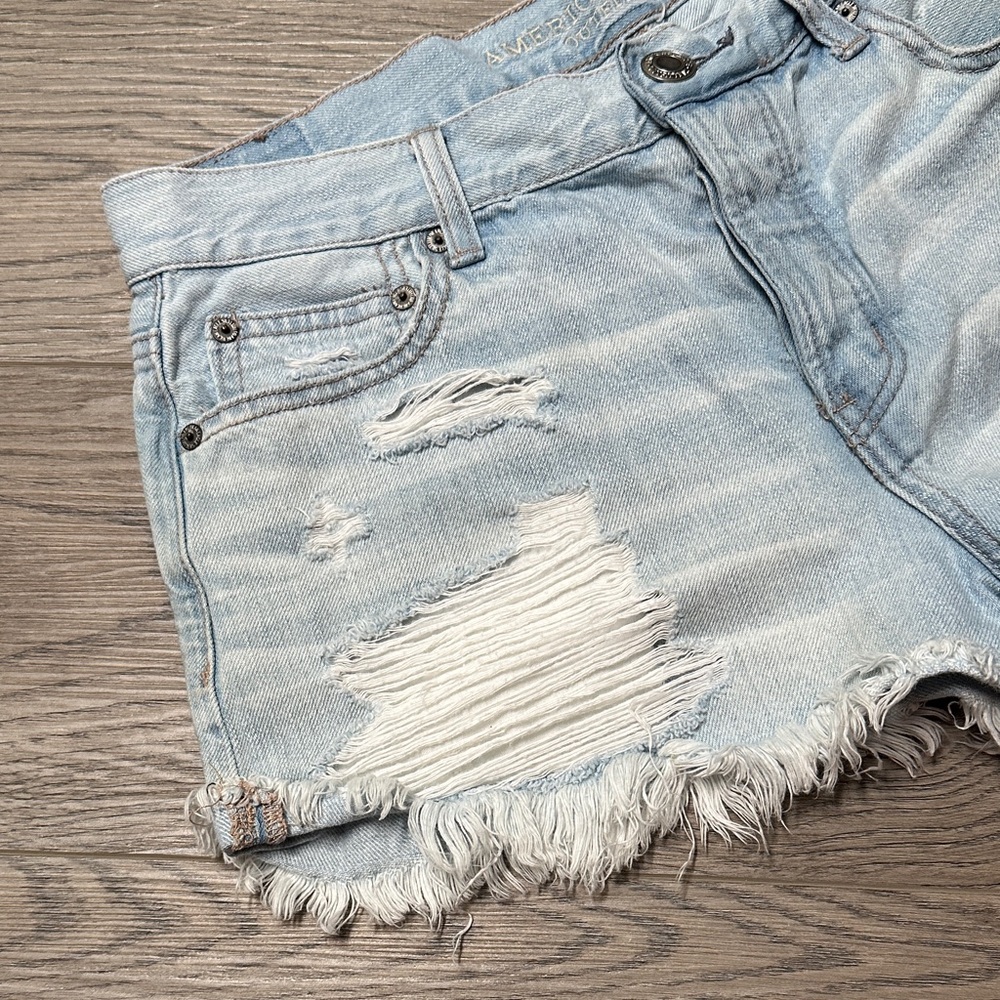 American Eagle Outfitters Light Blue Frayed Jean Shorts - Picture 3 of 9